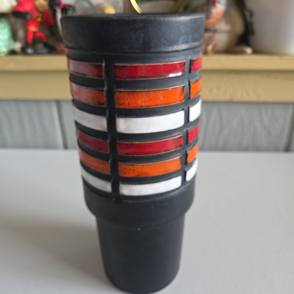 Fratelli Fanciullaci Art Pottery Pitcher Vase Black MCM Style Decorated FF Italy